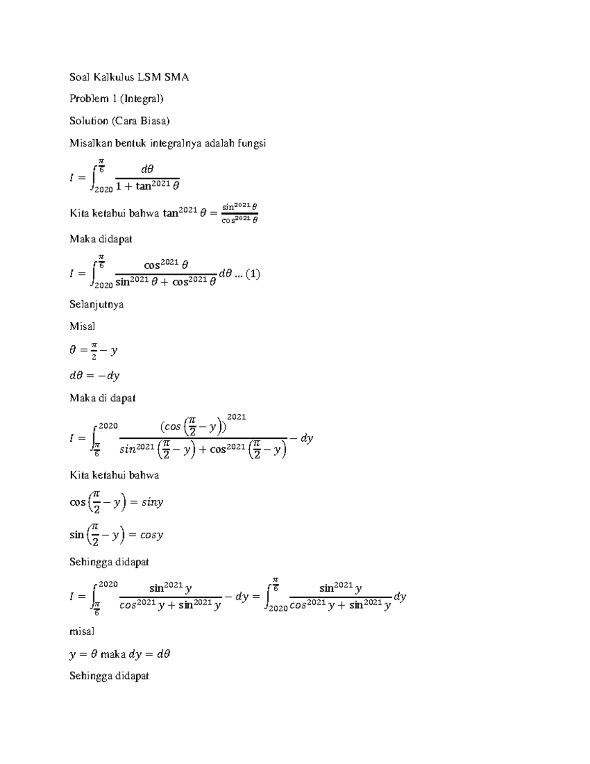 Calculus Problem and Solution - Soal Kalkulus LSM SMA Problem 1 ...
