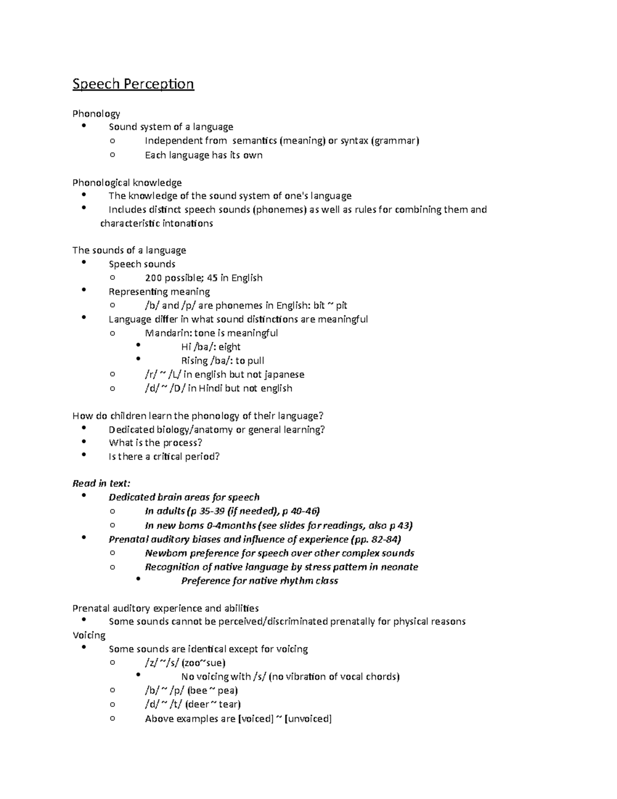 Speech Perception Jennifer Ganger Notes From Section 2 Studocu