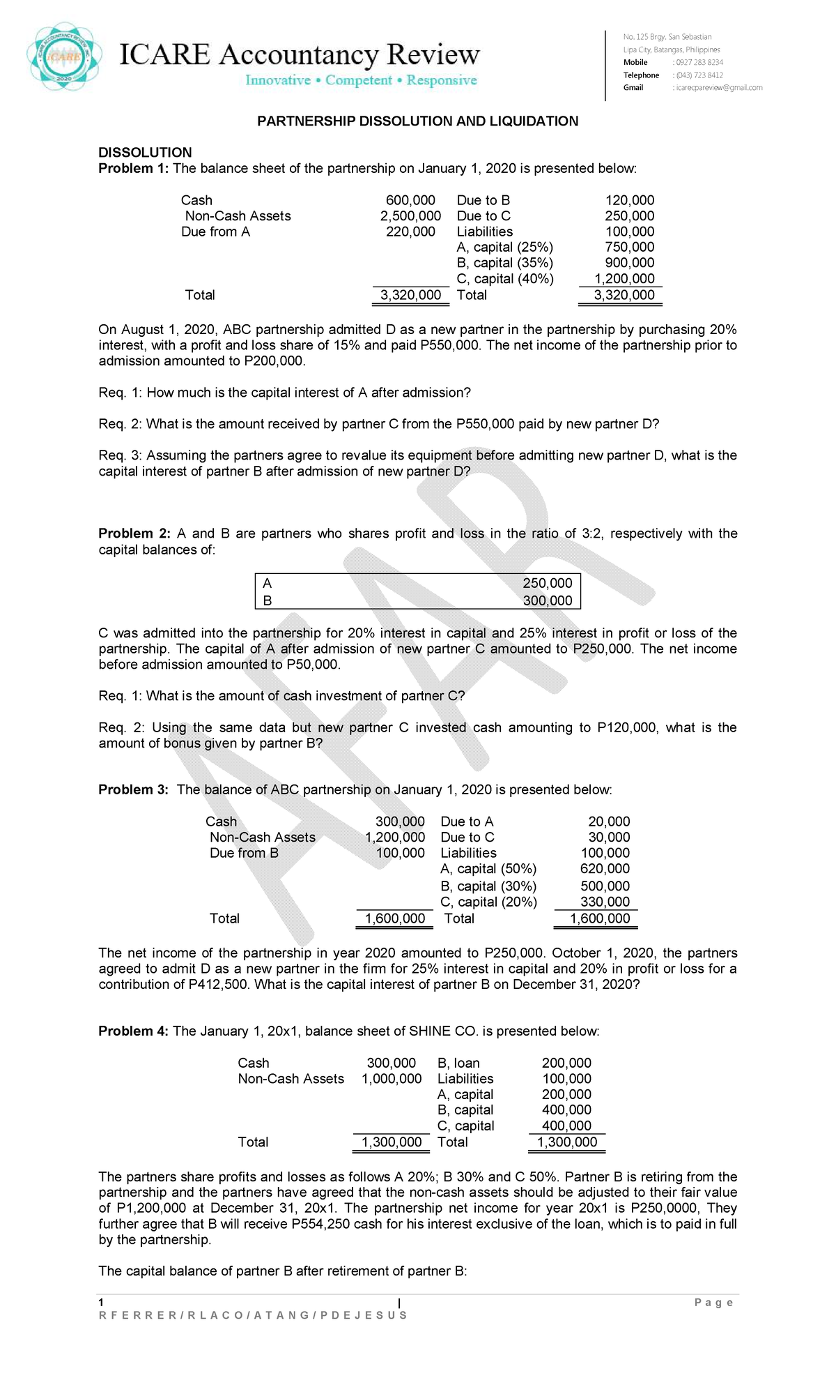 Partnership Dissolutiona AND Liquidation for students - 1 | P a g e R F ...