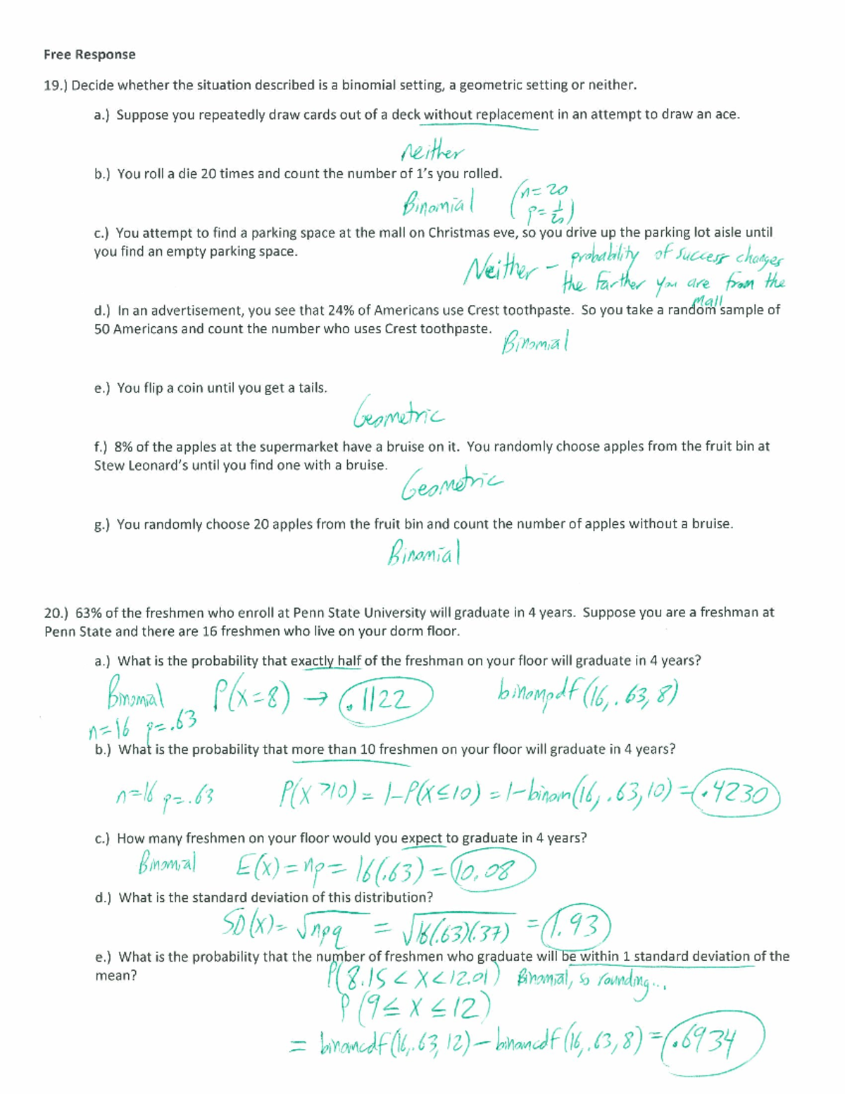 Unit 5 Part 3 Test Review Key Completed AP Statistics - STAT 320 - Studocu