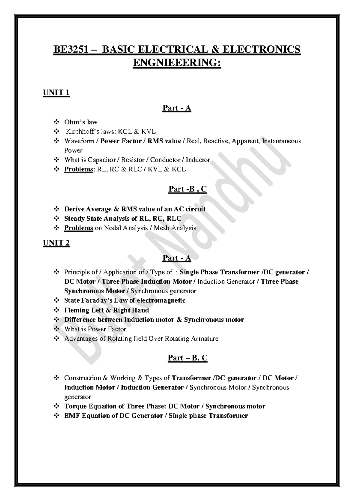 BE3251 Bullet Nandhu - Hhsh - BE 3251 – BASIC ELECTRICAL & ELECTRONICS ...