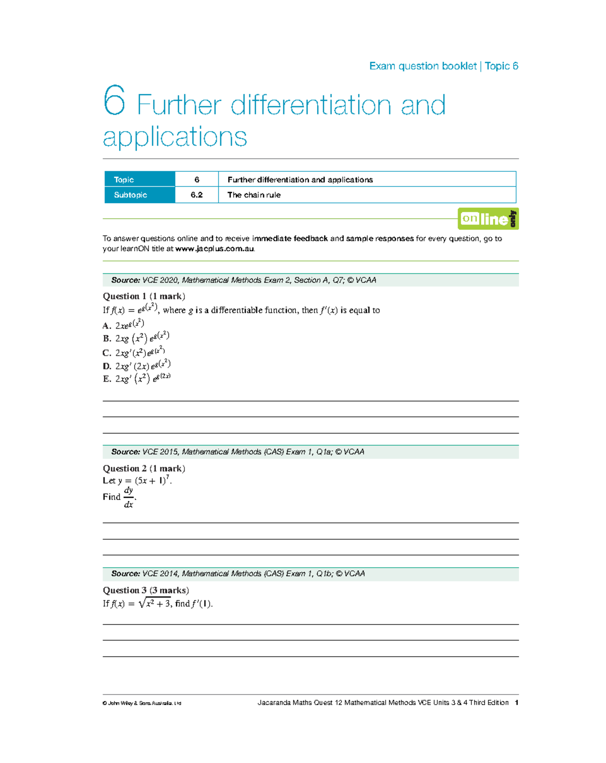 Ch 6 - Methods Review - Exam Question Booklet | Topic 6 6 Further ...