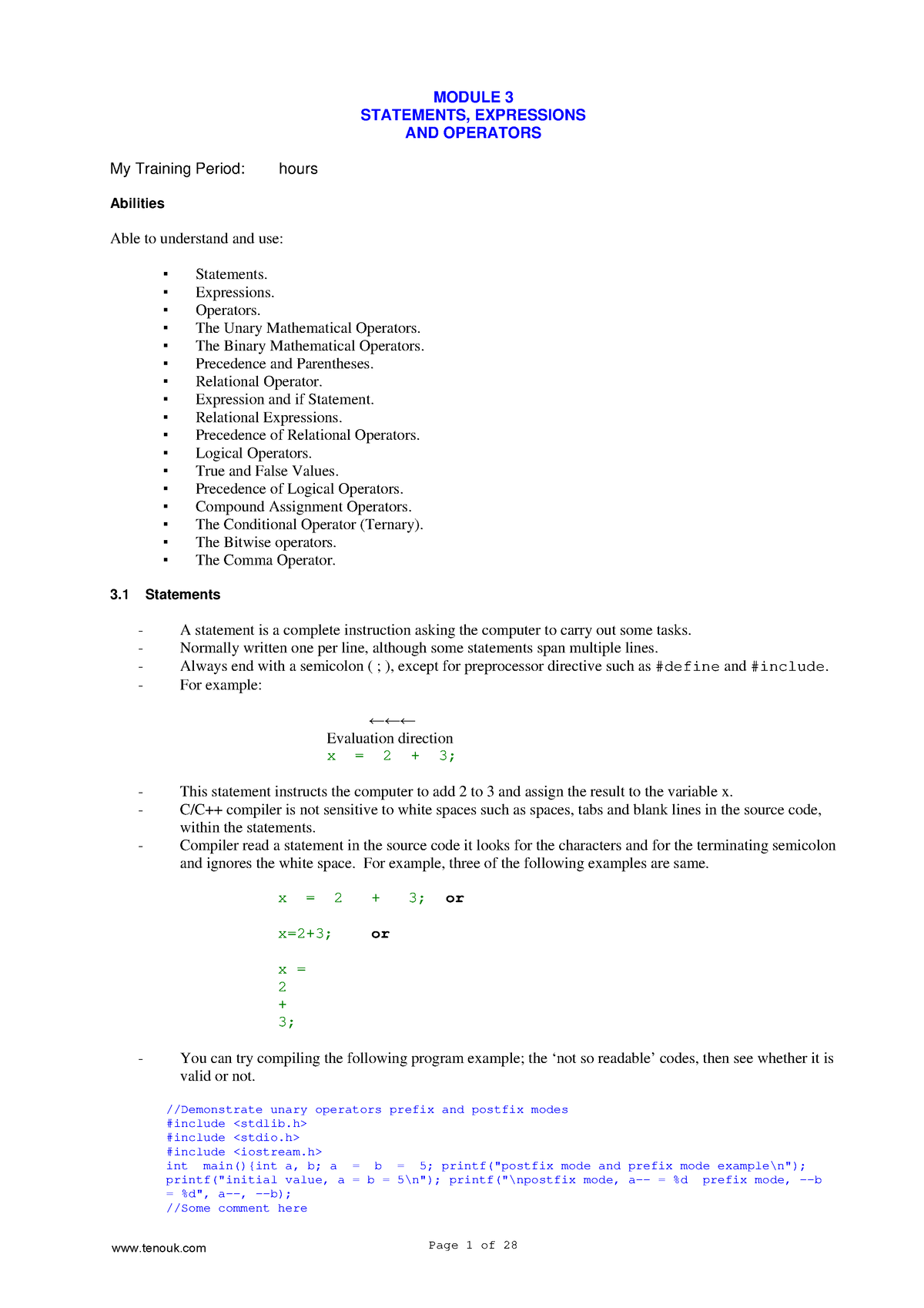 Module 3 - NOTES FOR CLASS - MODULE 3 STATEMENTS, EXPRESSIONS AND ...