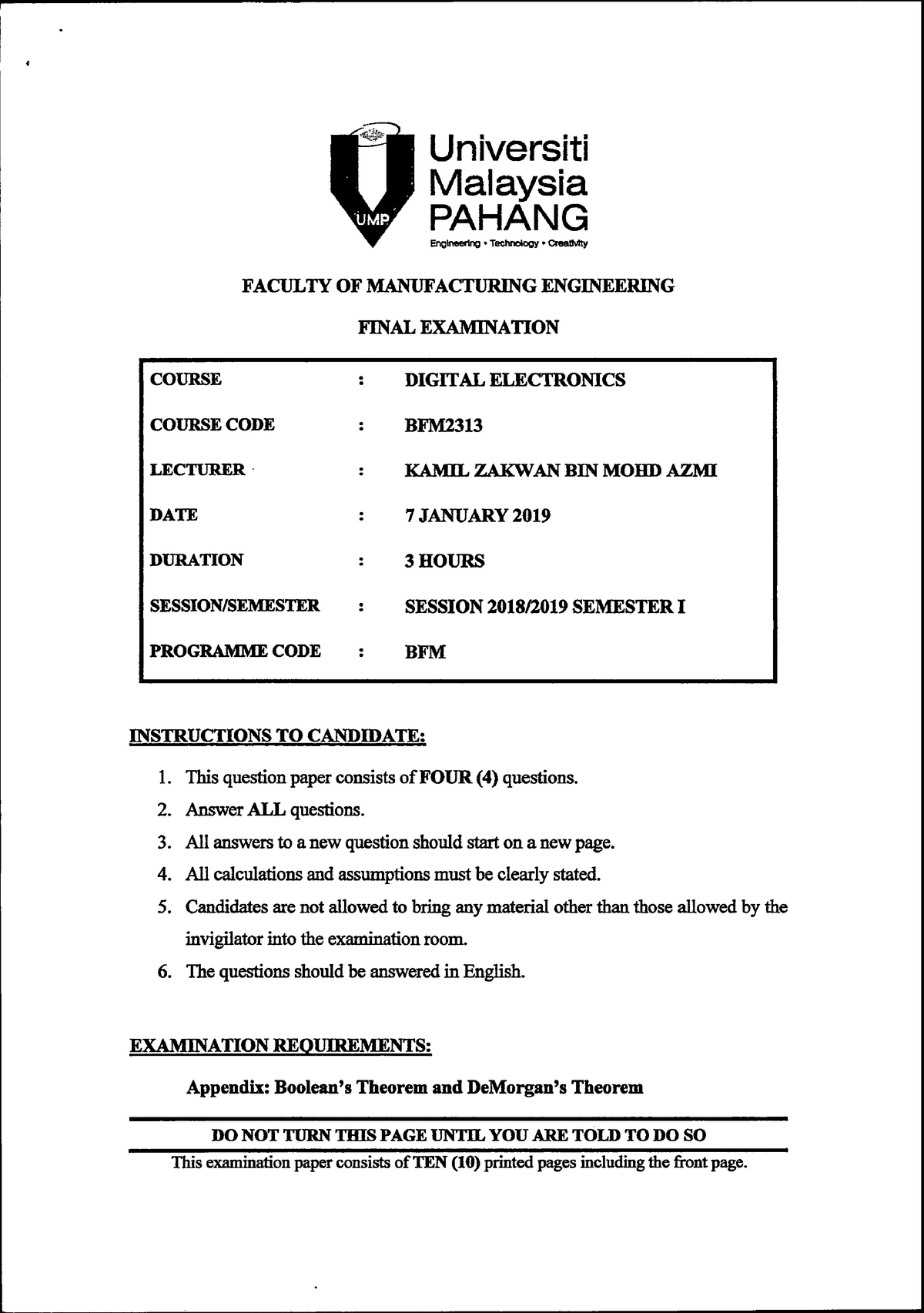 Bfm2313 Digital Electronics S1 0119 Vii 4 Universiti Malaysia Pahang Engineering Technology Studocu