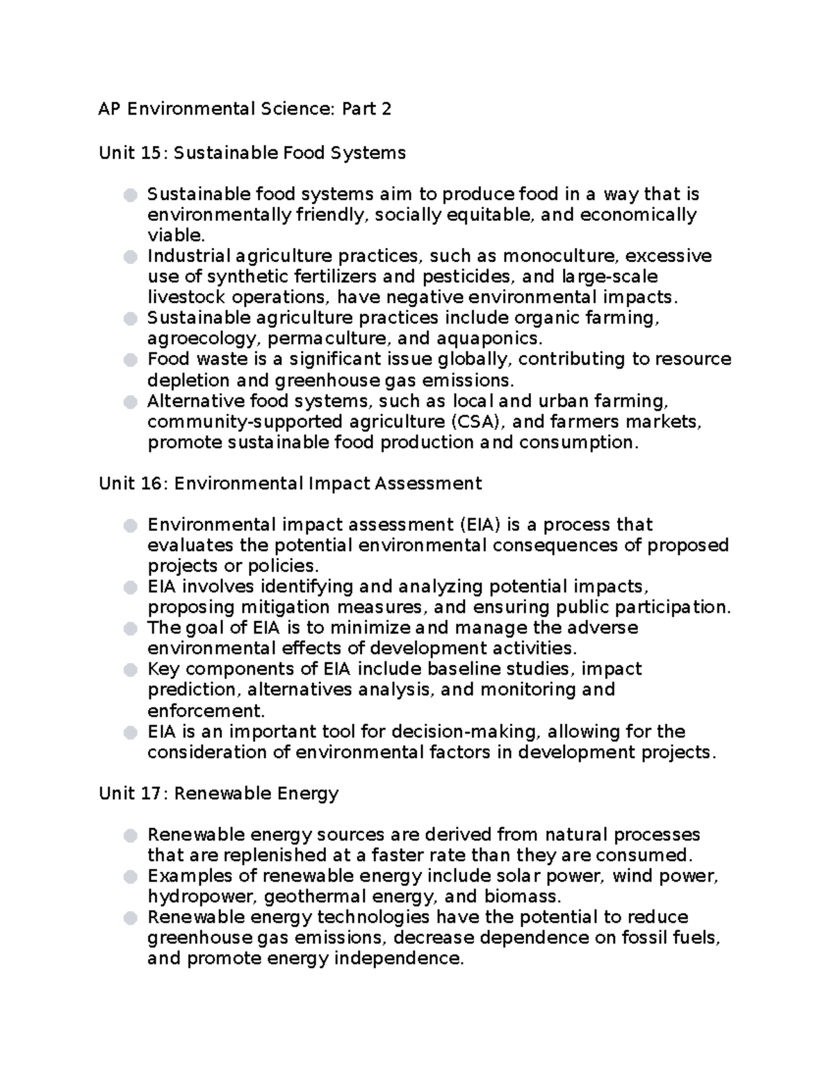 Environment 2 - Course Overview Notes Part 2 - AP Environmental Science ...