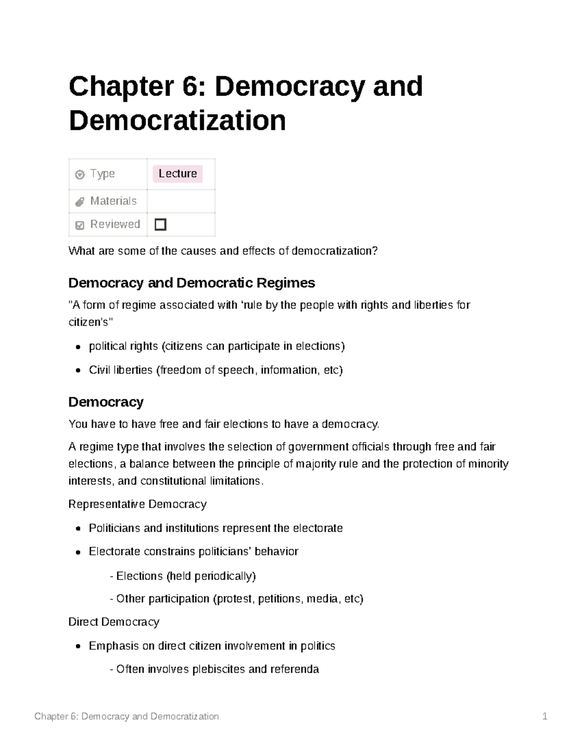 Chapter 6 Democracy and Democratization - Chapter 6: Democracy and ...