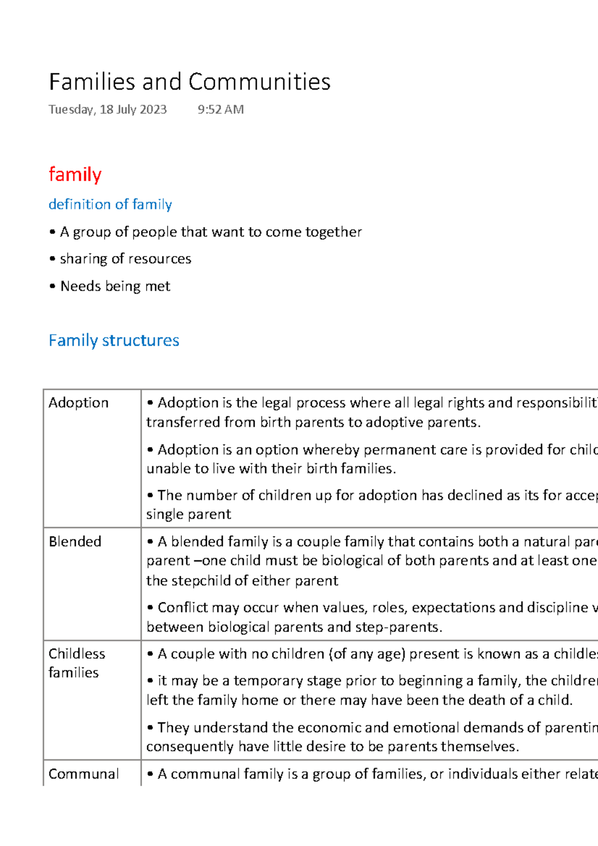 Families and Communities family definition of family • A group of
