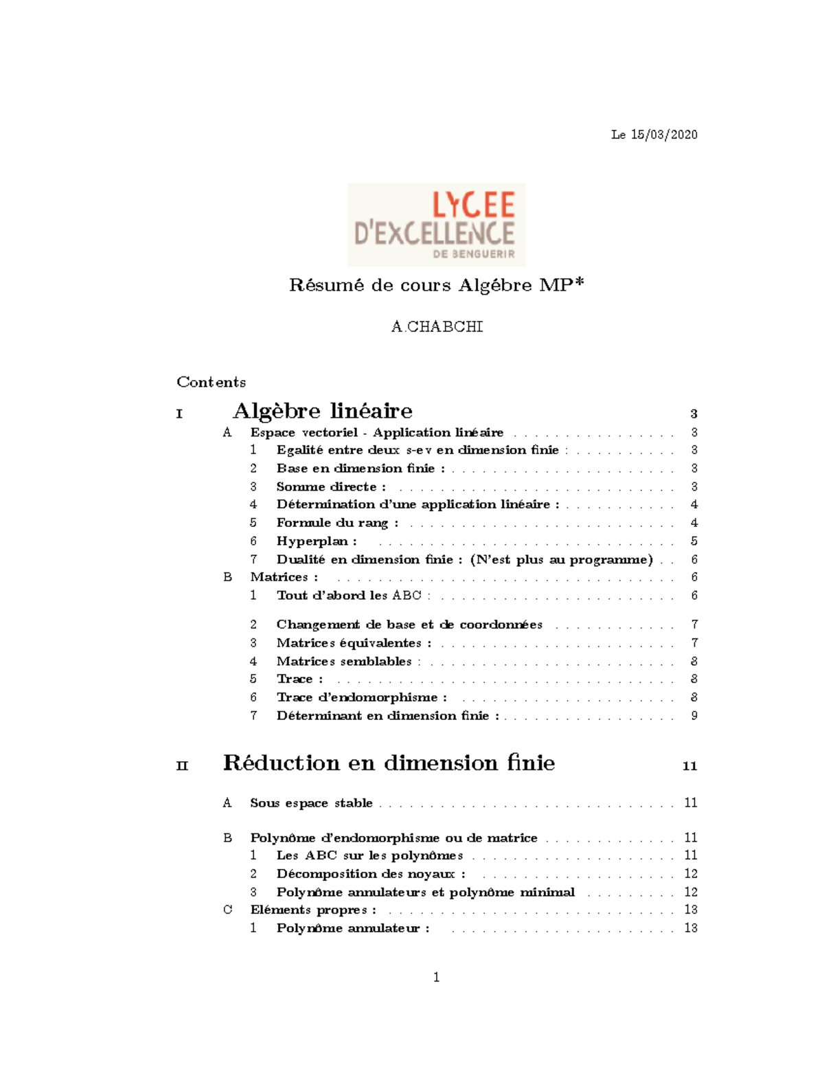 Resume Lydex Algebre - RÈsumÈ De Cours AlgÈbre MP* A Abstract Pour Que ...