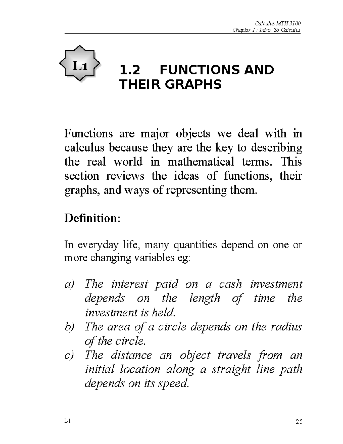 L1%28T%29 - Summary Calculus - Chapter 1 : Intro. To Calculus Functions ...