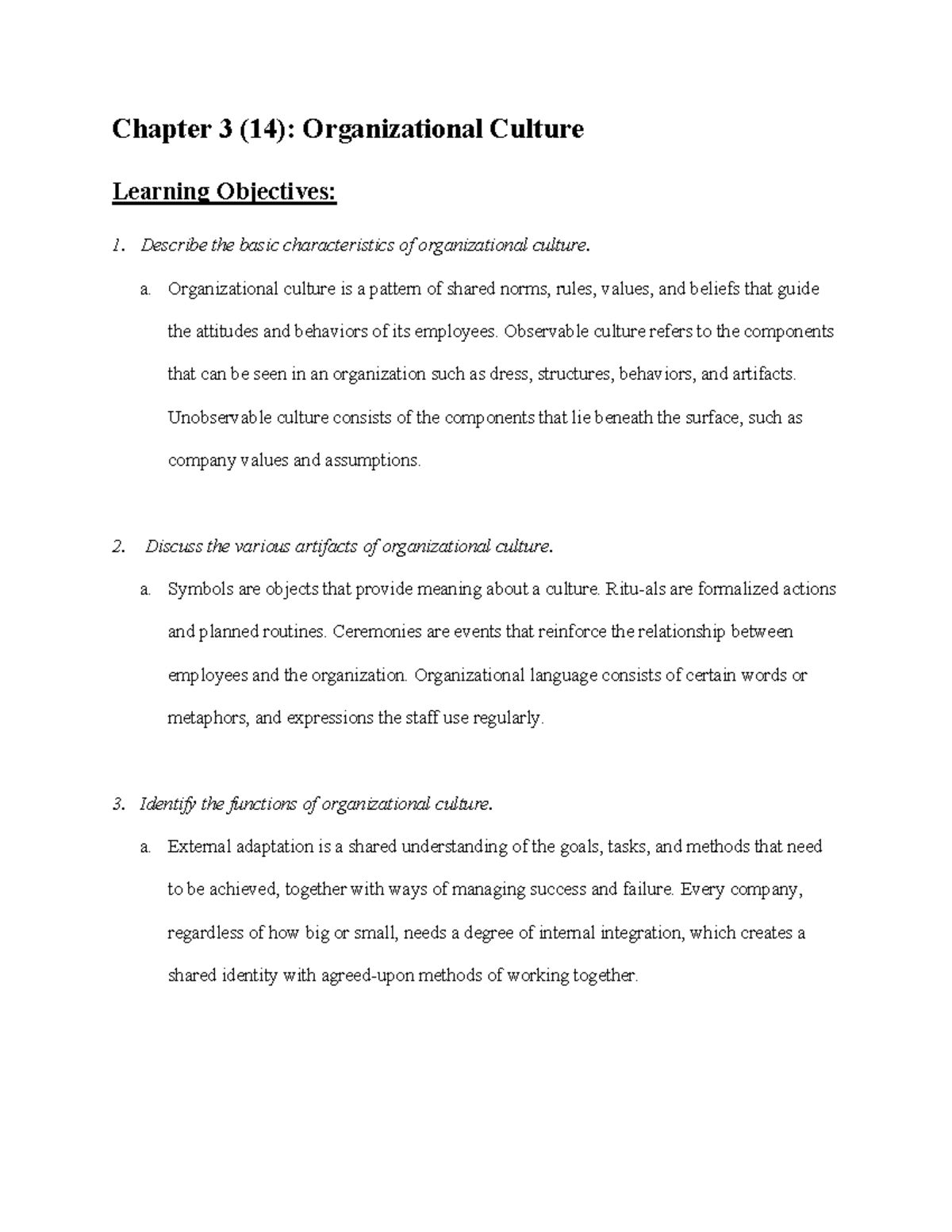 Chapter 3 - Chapter 3 (14): Organizational Culture Learning Objectives ...