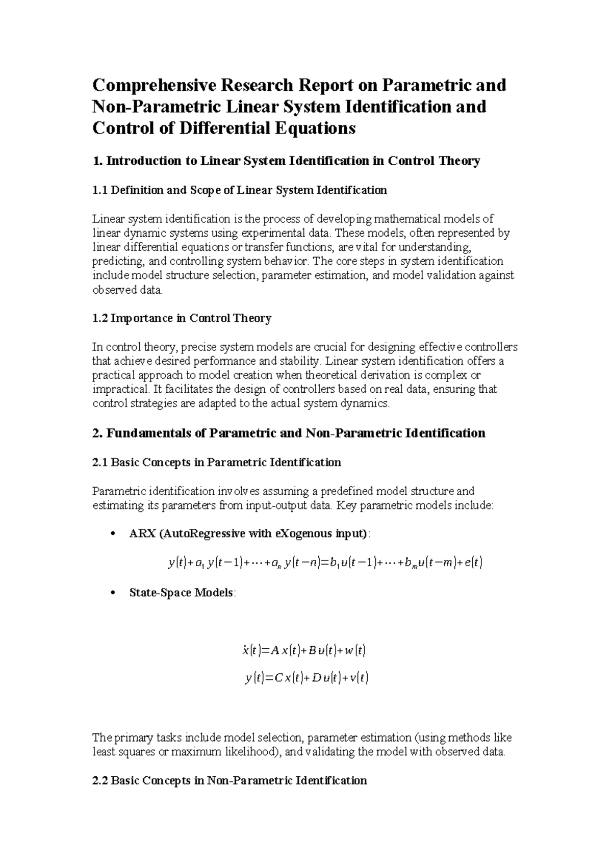 Comprehensive Research Report on Parametric and Non-Parametric Linear ...