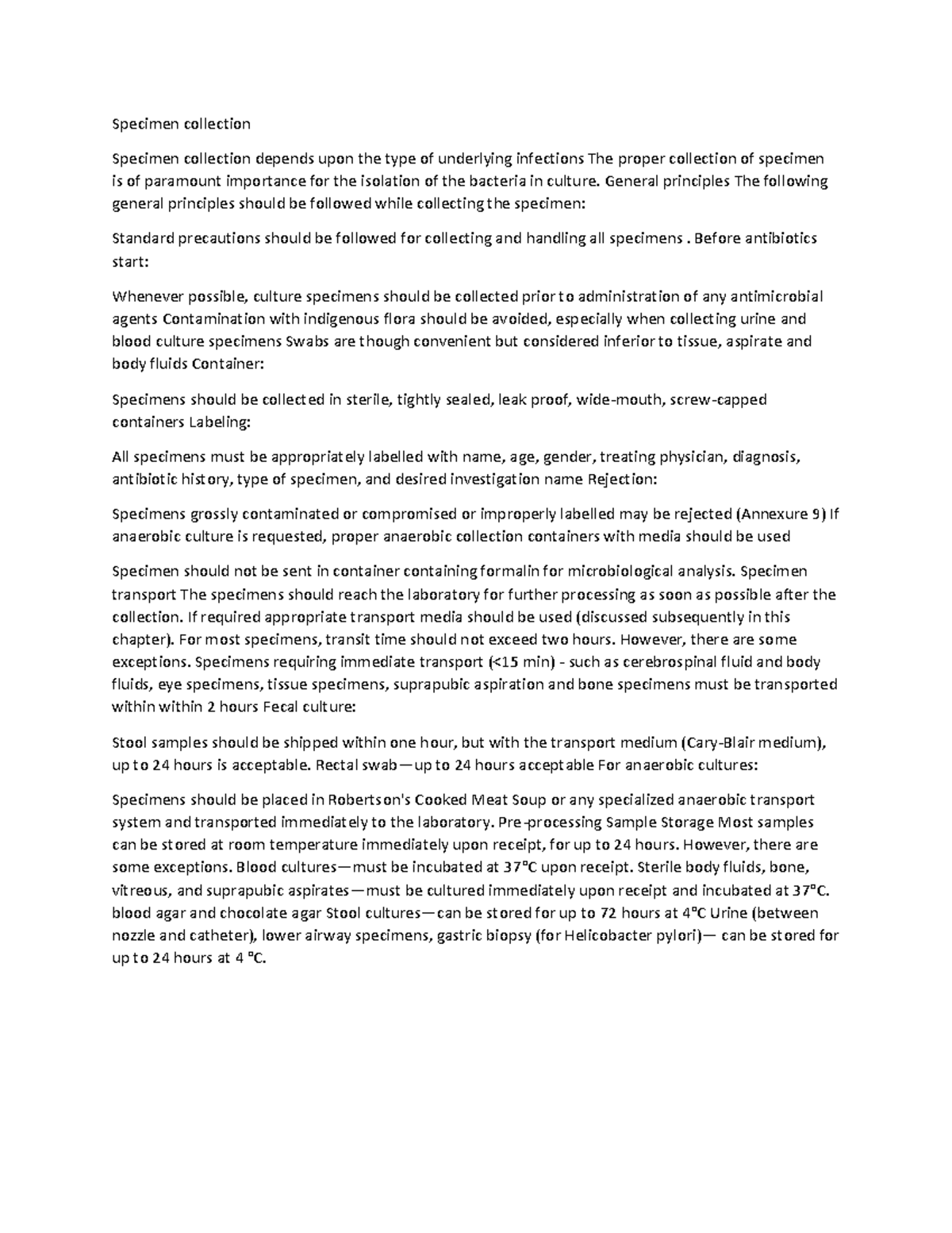 Sample Collection Specimen collection Specimen collection depends upon the type of underlying