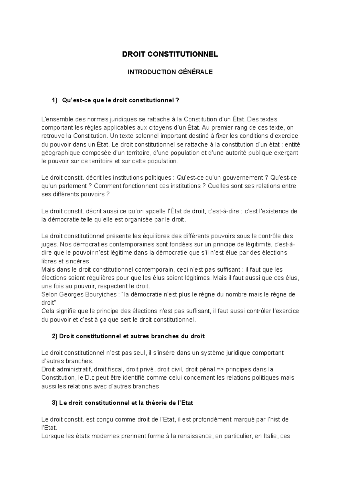 Droit Constitutionnel - DROIT CONSTITUTIONNEL INTRODUCTION GÉNÉRALE 1 ...