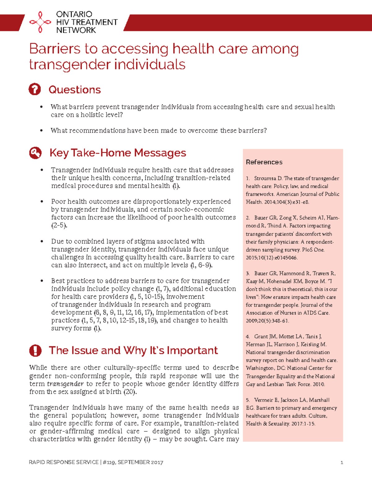 Barriers to Accessing Health Care Among Transgender Individuals