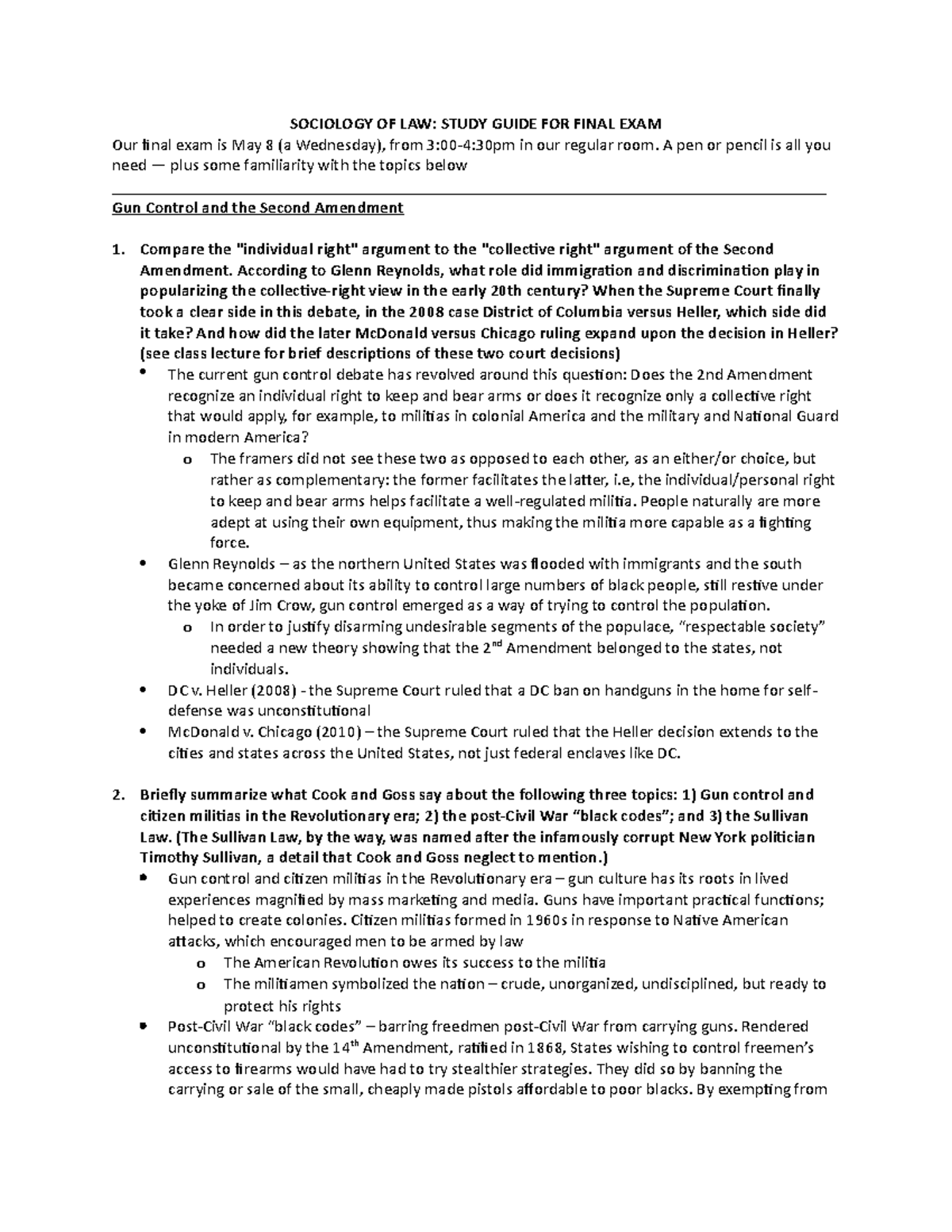 Final Exam Study Guide - Summary Sociology Of Law - SOCIOLOGY OF LAW ...