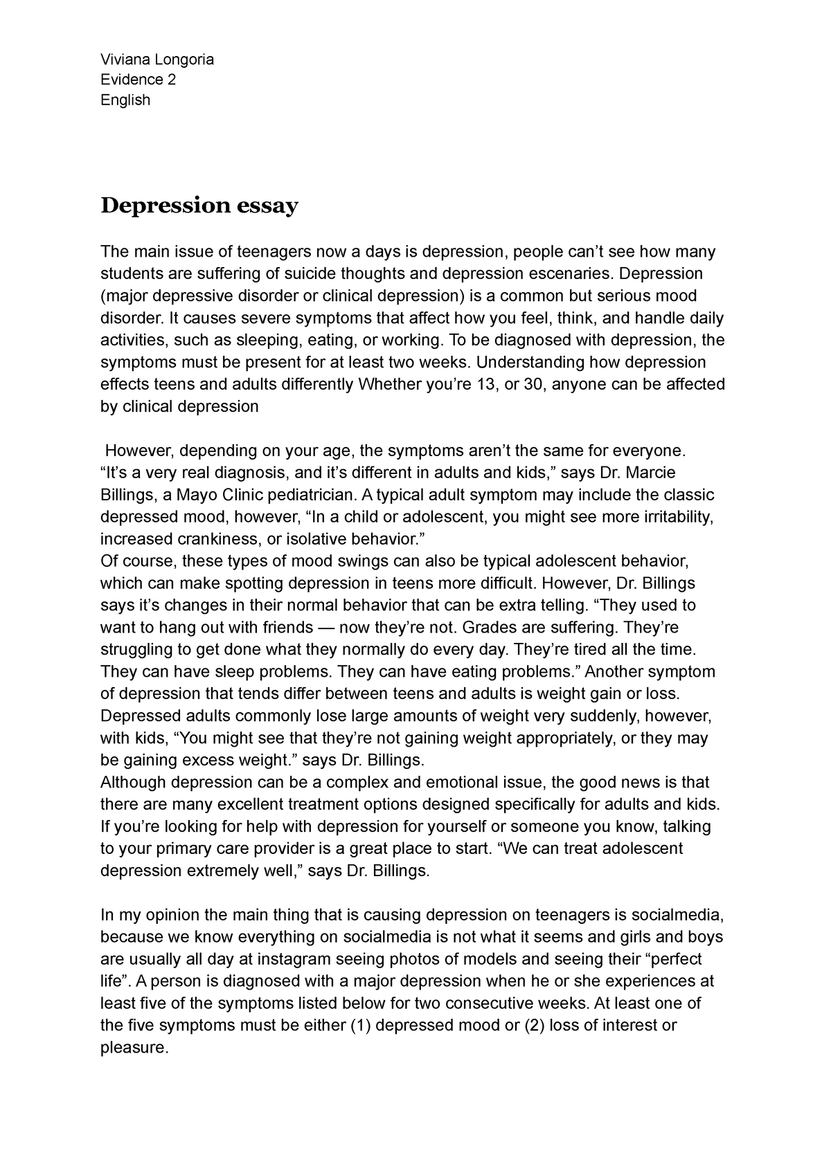 an essay about depression