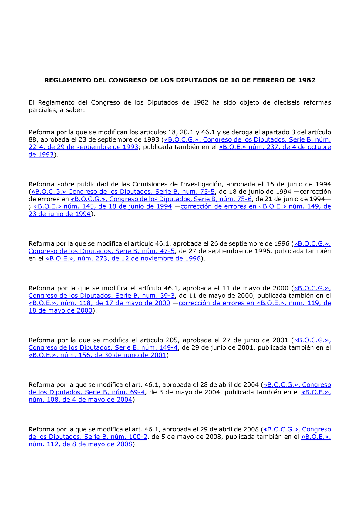 Tema 5. El Congreso - REGLAMENTO DEL CONGRESO DE LOS DIPUTADOS DE 10 DE ...