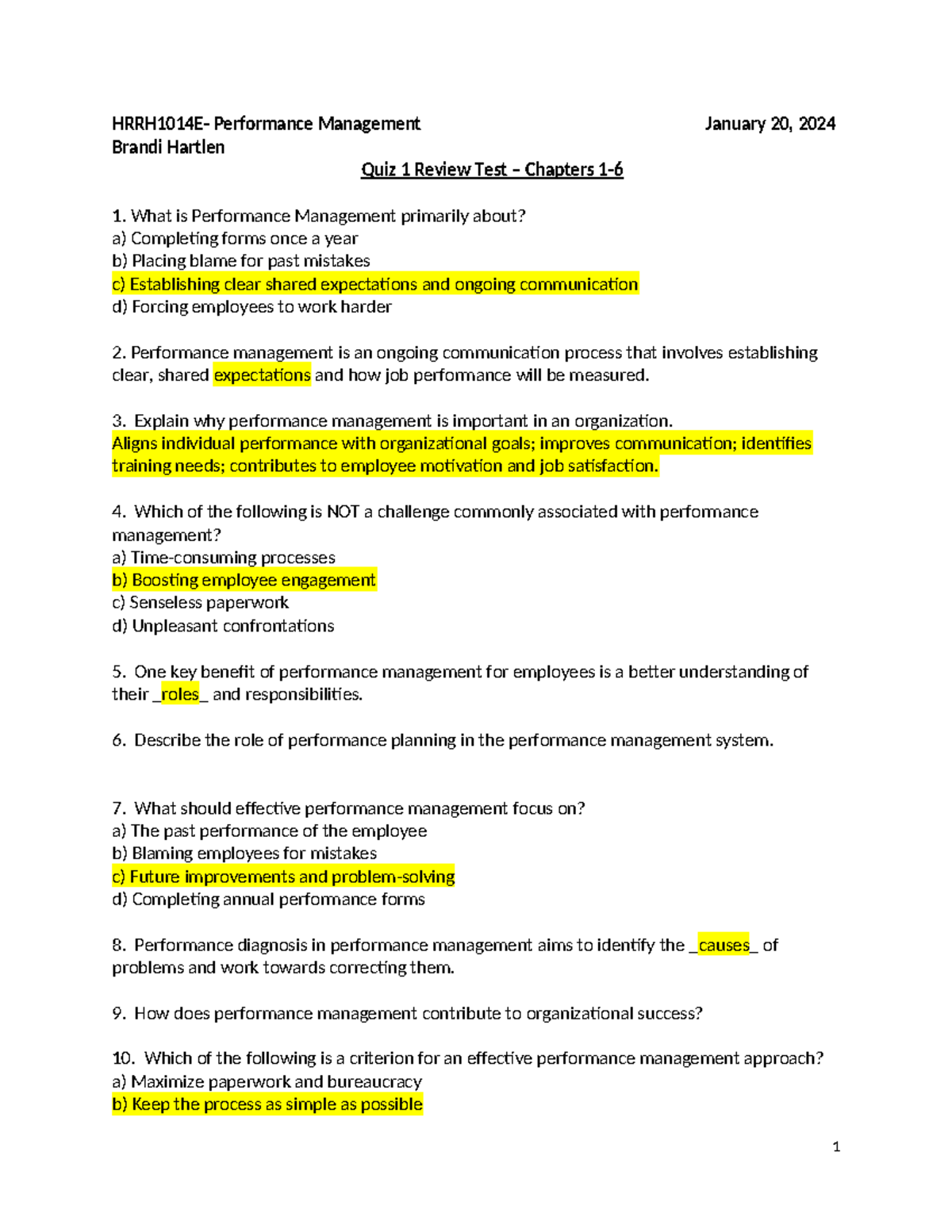 Performance Management Test Chapters 1-6 - HRRH1014E- Performance ...