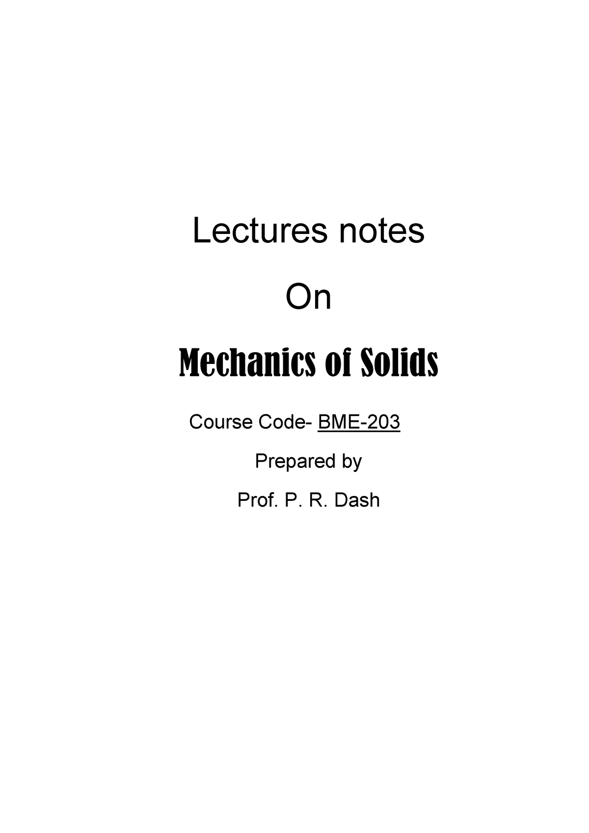 Lecture 1423904647 - Mechanics Of Solid - Lectures Notes On Mechanics ...