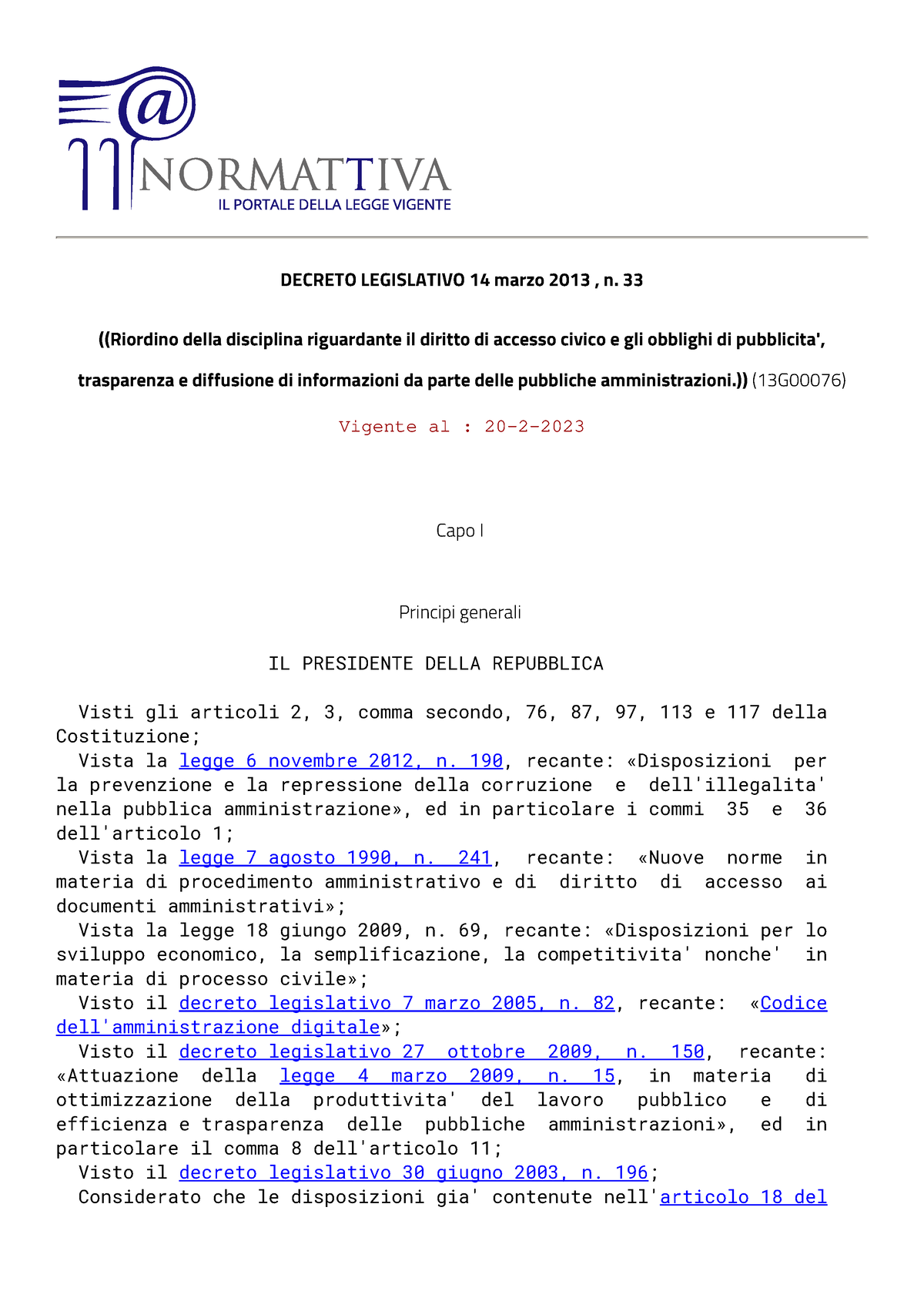 Decreto Legislativo 33 2013 - DECRETO LEGISLATIVO 14 Marzo 2013 , N. 33 ...