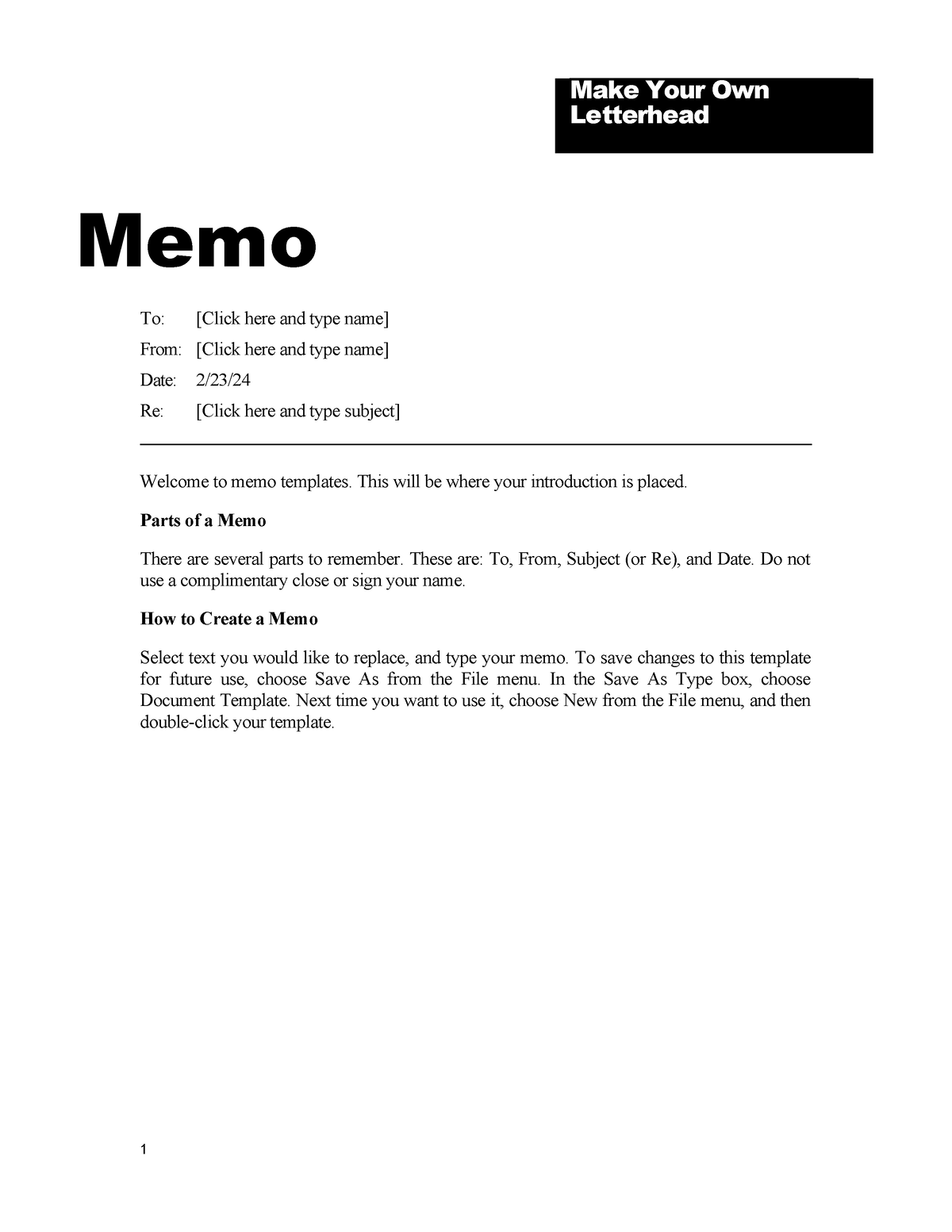 Memo Template - great to use - Make Your Own Letterhead Memo To: [Click ...