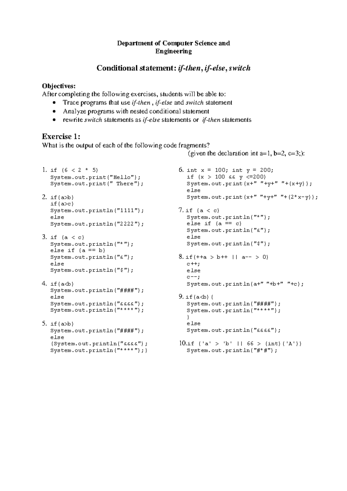If else question (updated) - Department of Computer Science and ...