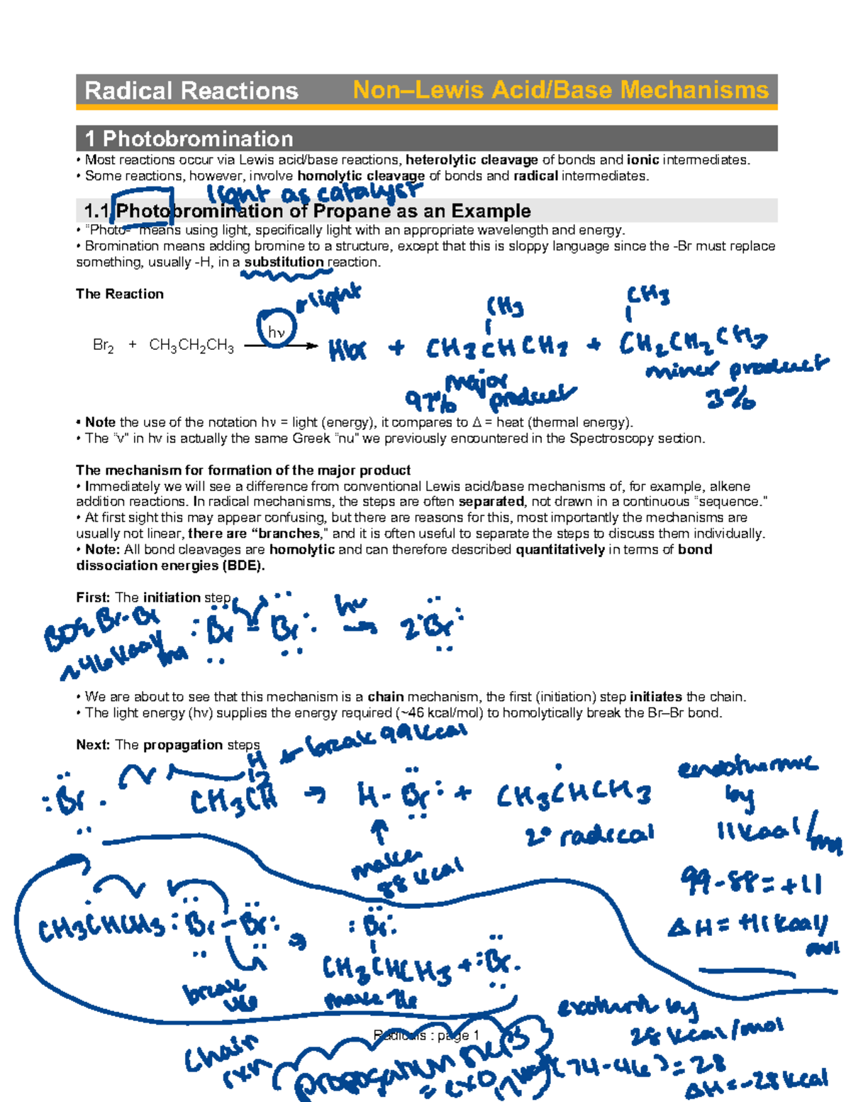 Section 9 10 11 Notes - Radicals : Page 1 Radical Reactions Non–Lewis ...