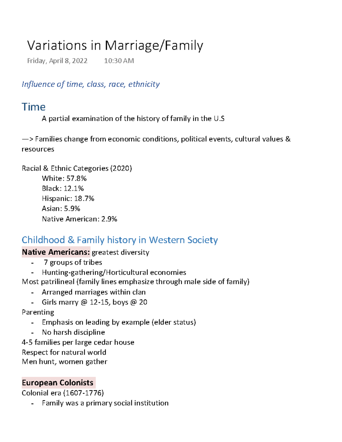 Variations in Marriage Family - Influence of time, class, race ...