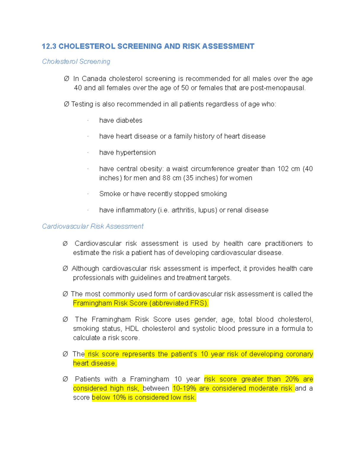 12.3 cholesterol screening and risk assessment - 12 CHOLESTEROL ...