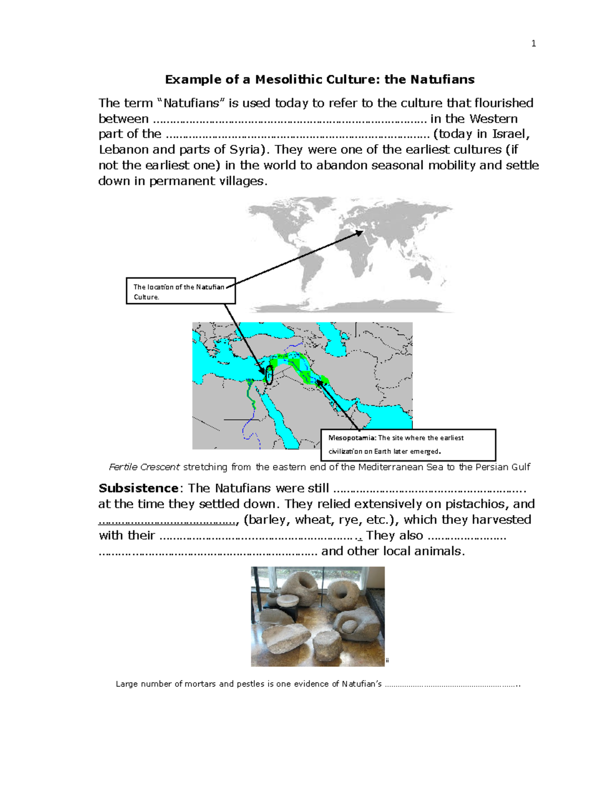 Class 6 Natufians Lecture notes 6 Example of a Mesolithic Culture