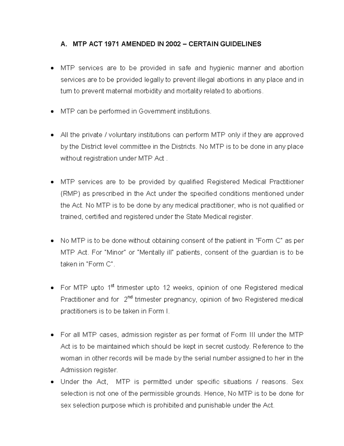 MTP Act guidelines - Mtp - A. MTP ACT 1971 AMENDED IN 2002 – CERTAIN ...
