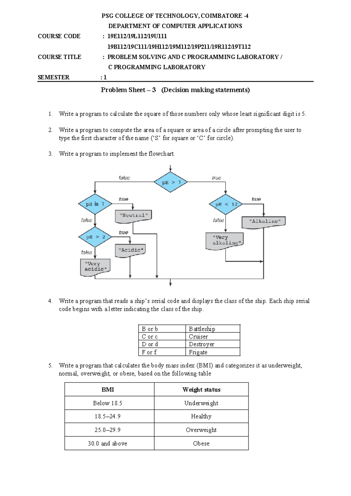 C-Lab - Problem Sheet-3 - PSG COLLEGE OF TECHNOLOGY, COIMBATORE ...