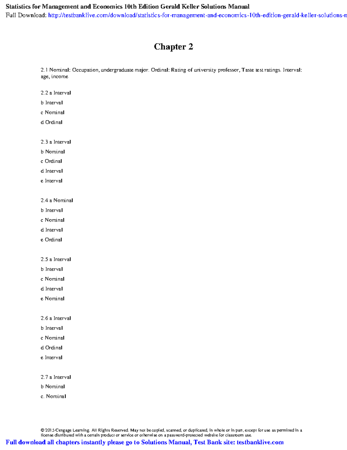 Statistics management economics 10th edi - © 2015 Cengage Learning. All ...