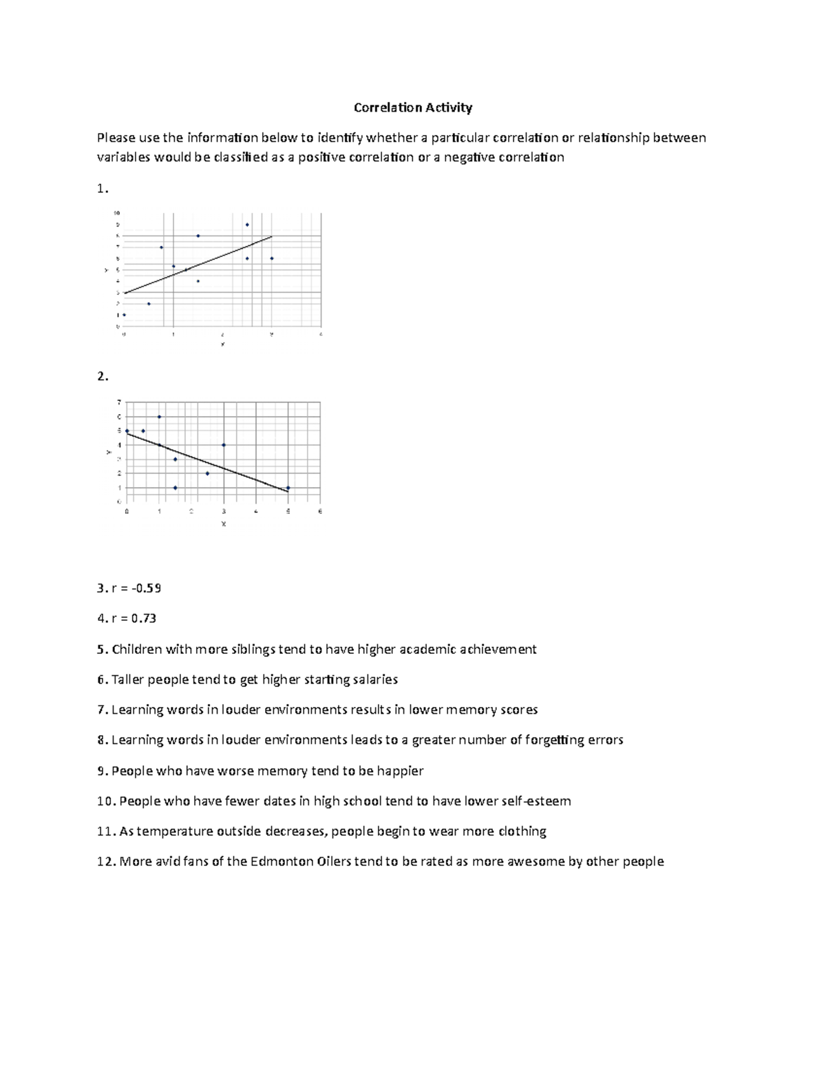 Correlation Activity - with answers - Correlation Activity Please use ...