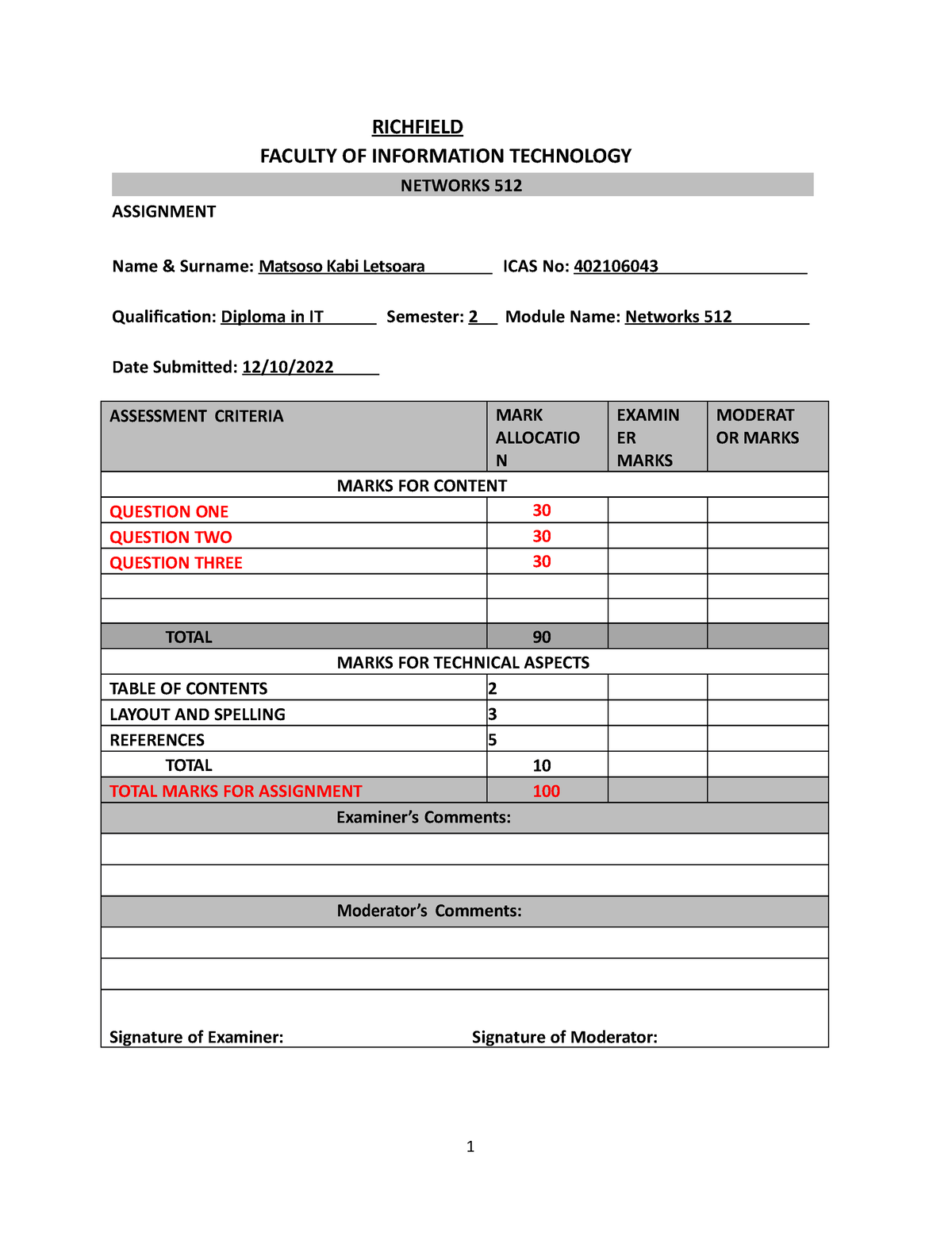 networks 512 assignment