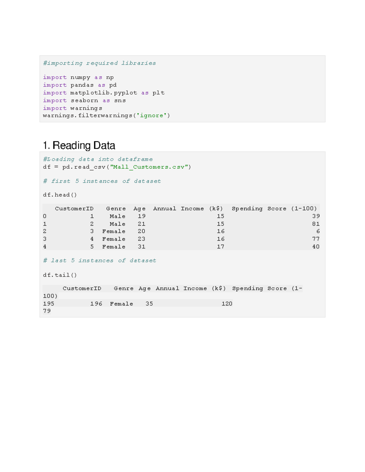 C ML4 - It is a ML practical - 1. Reading Data #Loading data into ...