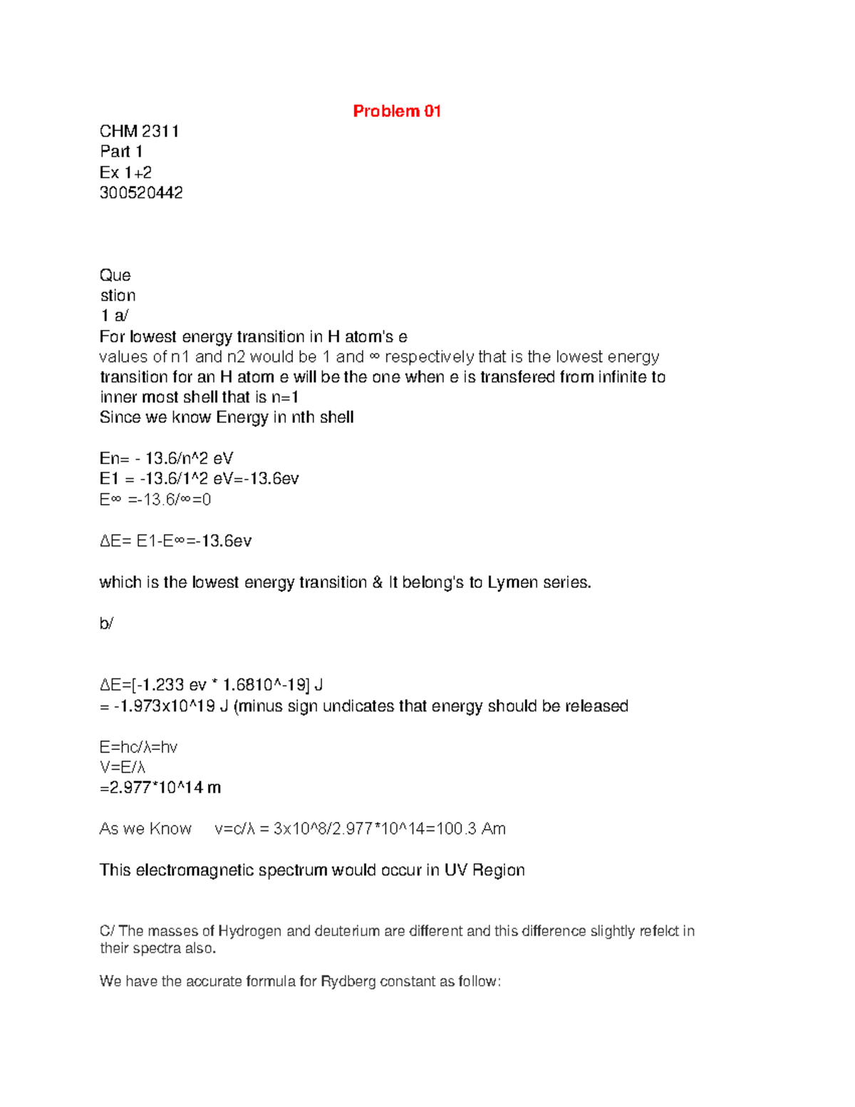 CHM 2311 Problem 01 ex 1 and 2 - Problem 01 CHM 2311 Part 1 Ex 1 ...