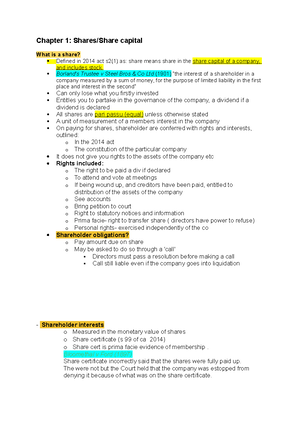 Law Notes To Ch1 7 Chapter 1 Shares Share Capital What Is A Share Defined In 14 Act S2 1 Studocu