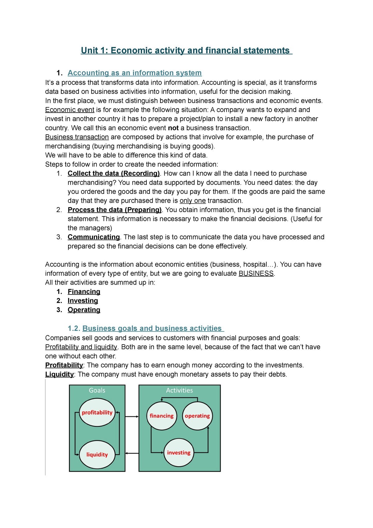 UNIT 1 - Accounting Notes - Unit 1: Economic Activity And Financial ...