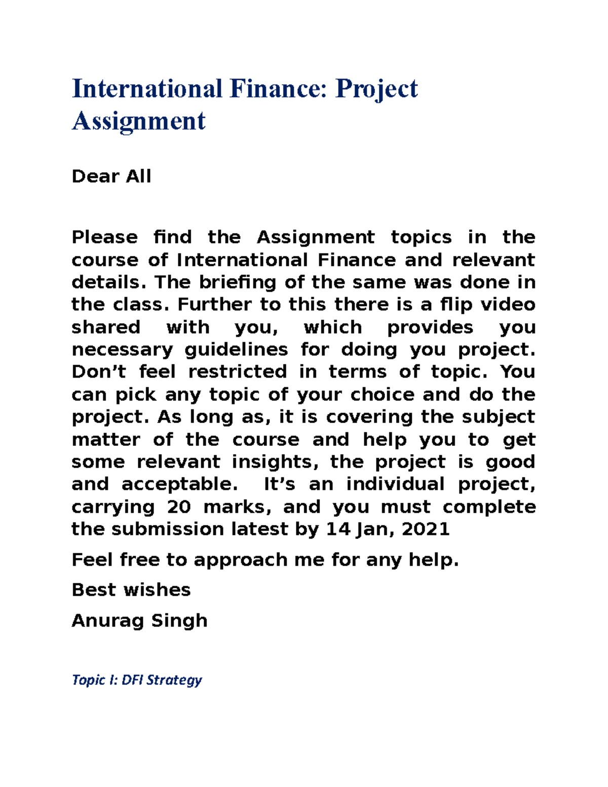 IF Project Assignment - International Finance: Project Assignment Dear ...