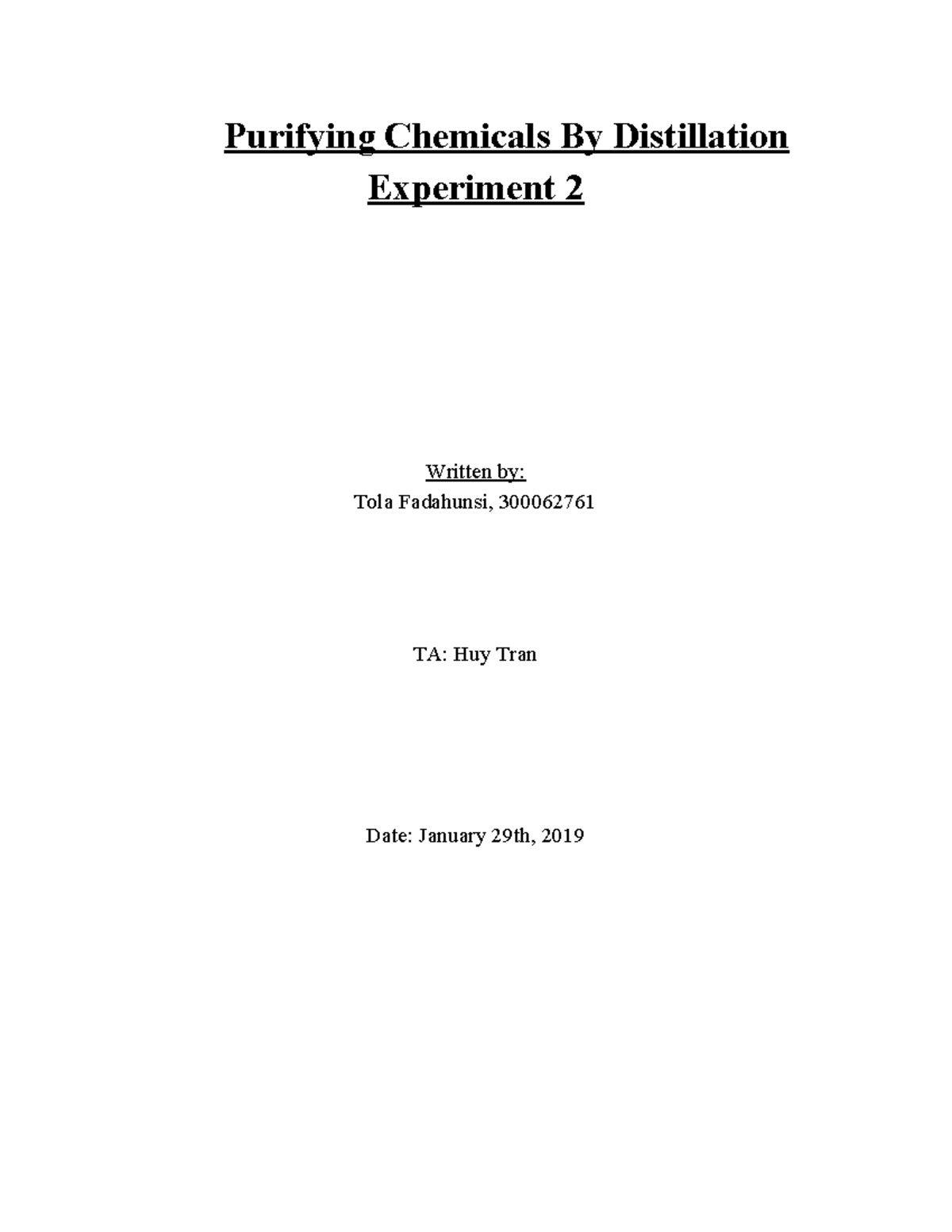 ORGO LAB 2 - Grade: A - Purifying Chemicals By Distillation Experiment ...