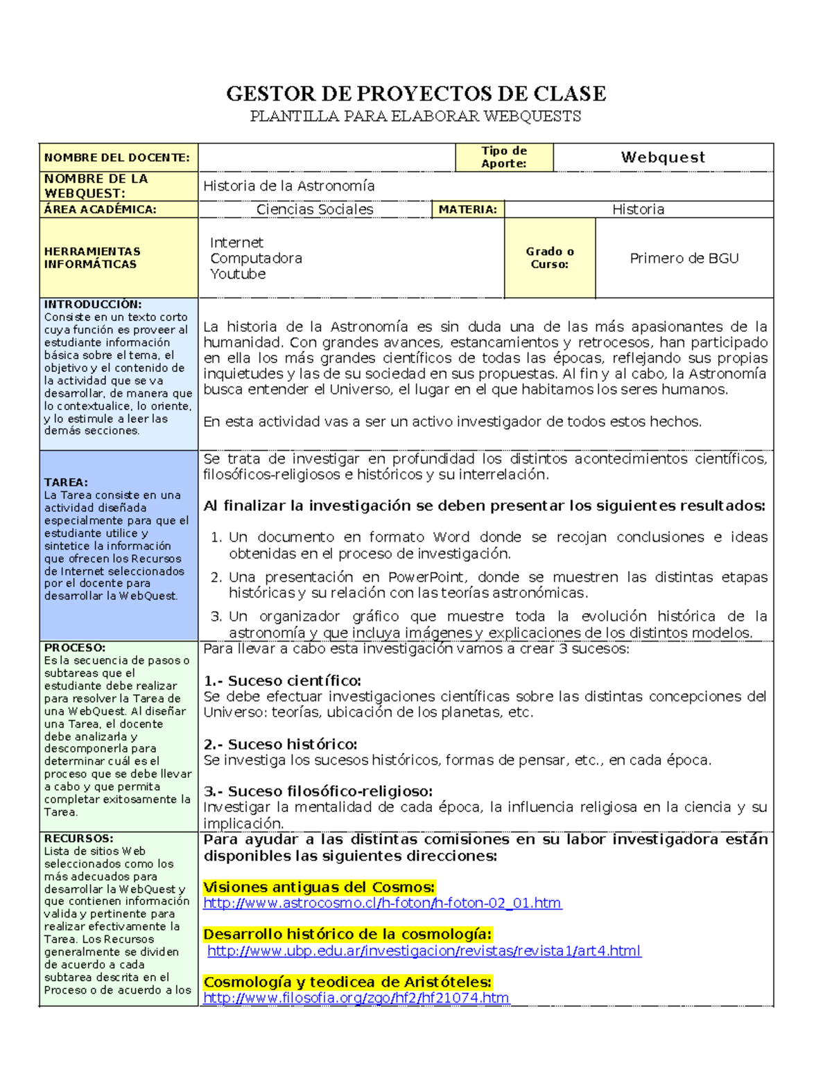 Ejemplo Webquest quimestre - GESTOR DE PROYECTOS DE CLASE PLANTILLA ...