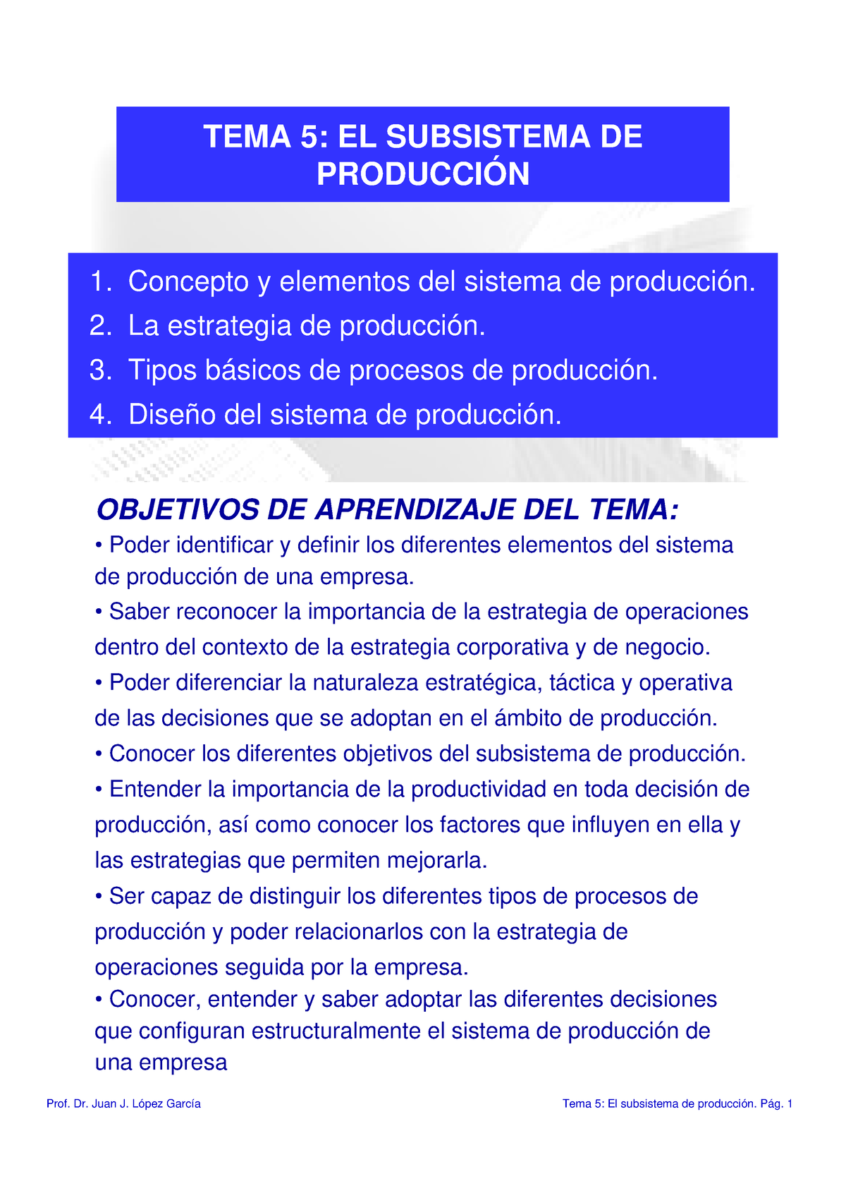 TEMA EL Subsistema DE Produccion TEMA EL SUBSISTEMA DE PRODUCCIÓN Concepto y elementos