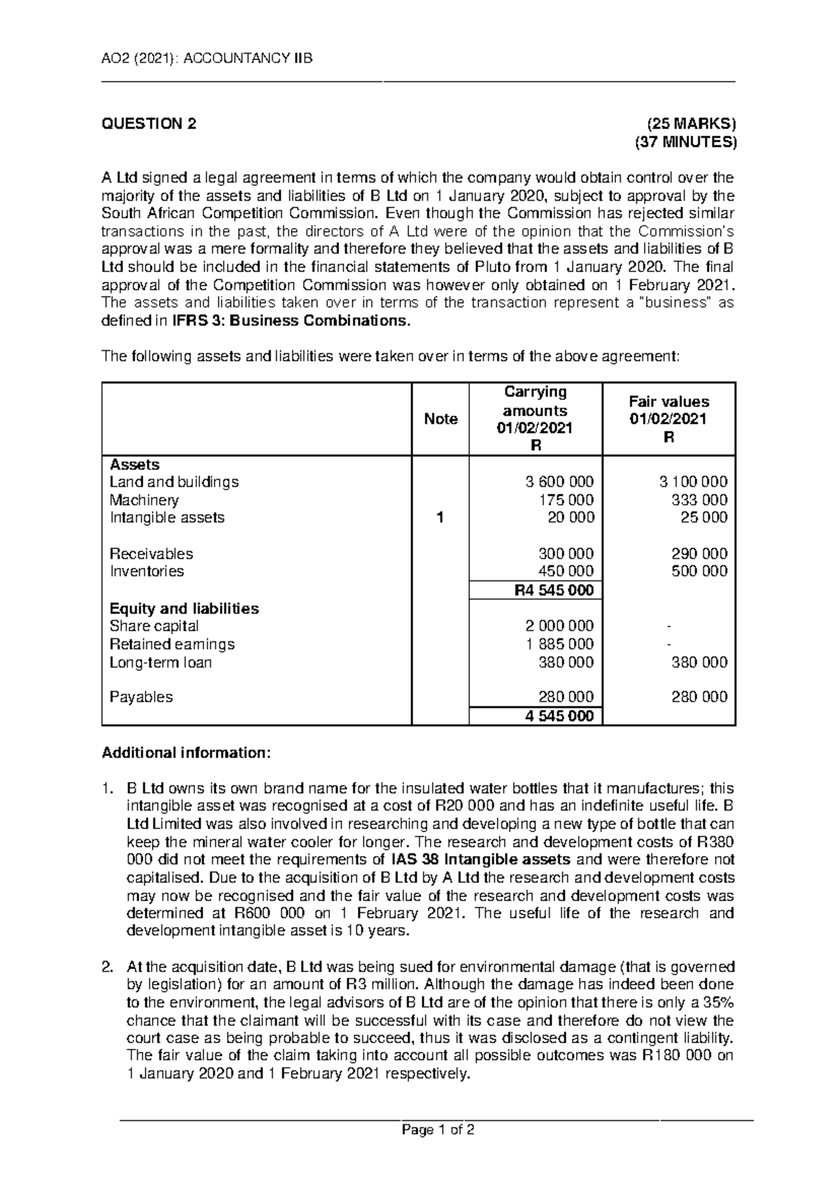 AO2 Q2 2B(2021) - AO2 - AO 2 (2021): ACCOUNTANCY IIB - Studocu