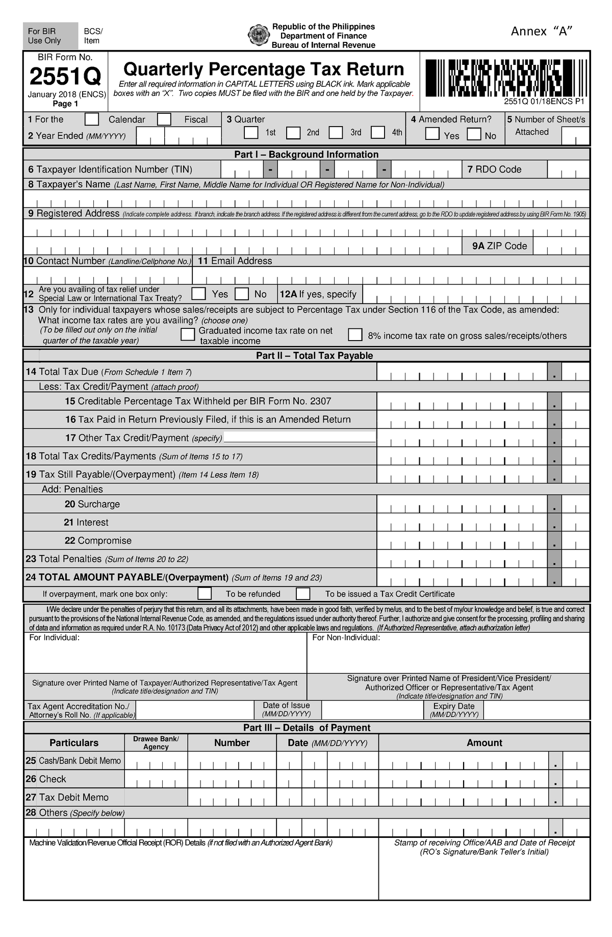 2551Q - Tax Form - For BIR Use Only BCS/ Item Republic of the ...