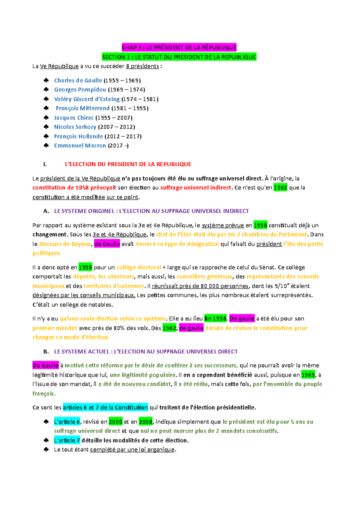 le statut et attributions du president de la république - Droit public ...