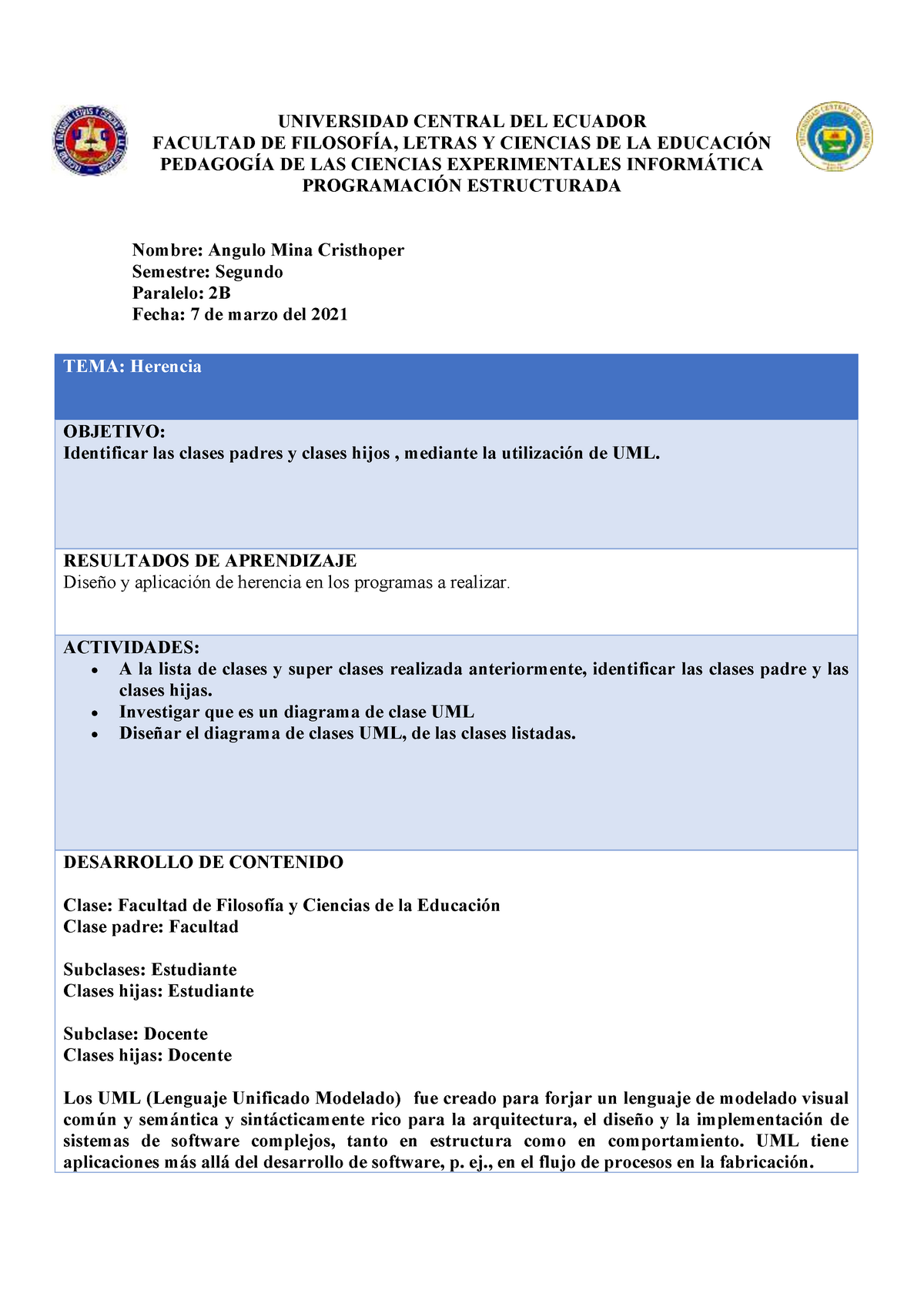 Herencia - programa - UNIVERSIDAD CENTRAL DEL ECUADOR FACULTAD DE  FILOSOFÍA, LETRAS Y CIENCIAS DE LA - Studocu