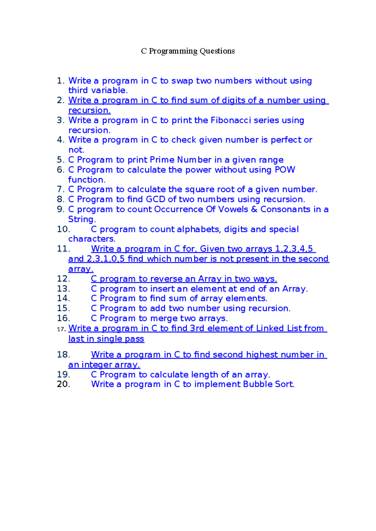 C Programming questions in C - C Programming Questions Write a program ...