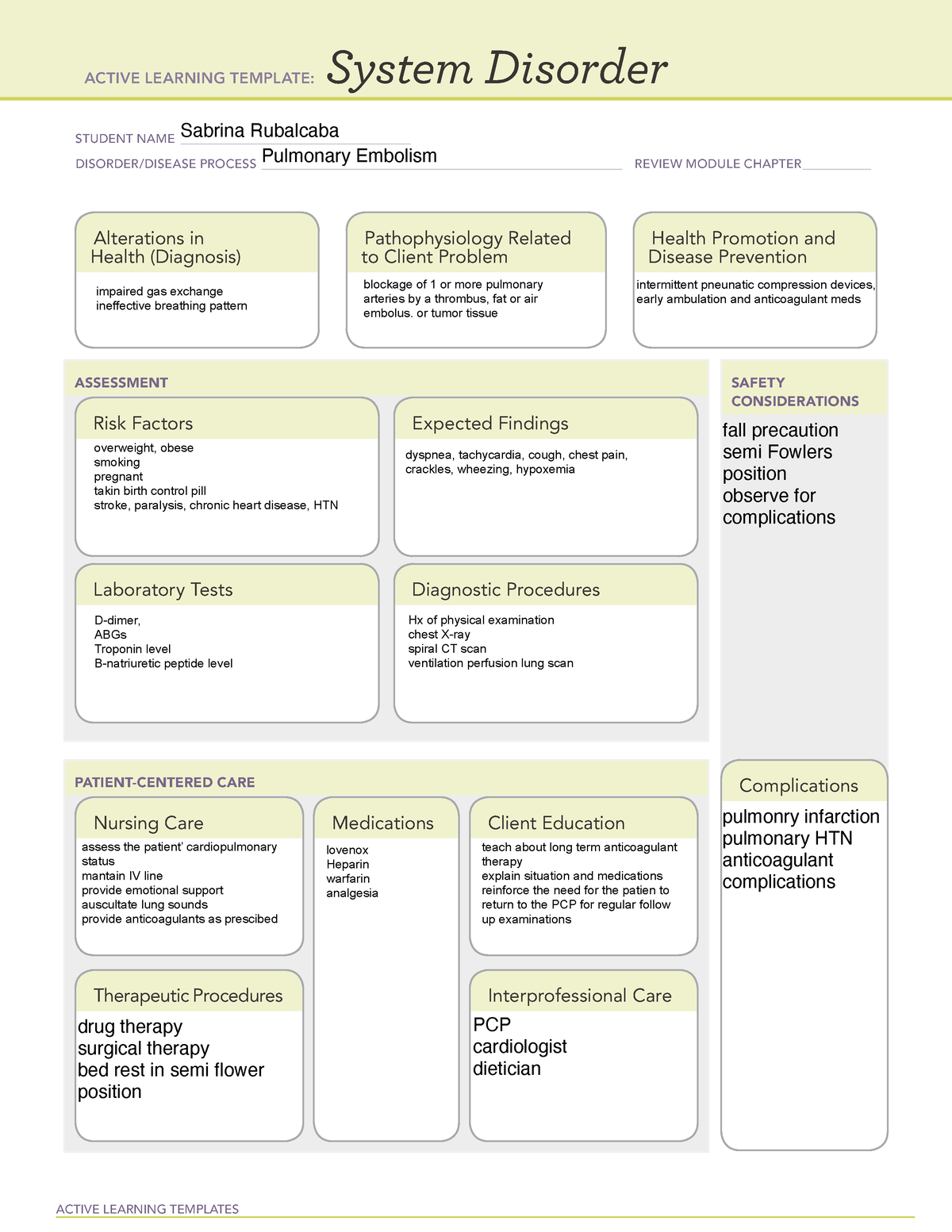System Disorder template - ACTIVE LEARNING TEMPLATES System Disorder ...