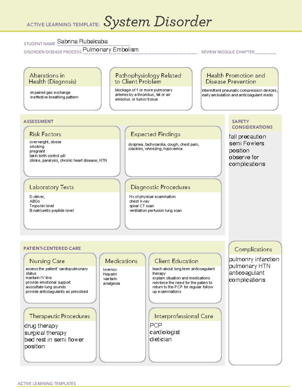 System Disorder template - ACTIVE LEARNING TEMPLATES System Disorder ...